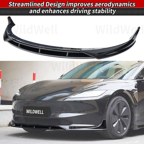 WildWell Front Bumper Lip for 2024-2025 Tesla Model 3 Highland, Front Lip Spiltter Performance Style Lower Chin Body Kit Matte Black in Kuwait