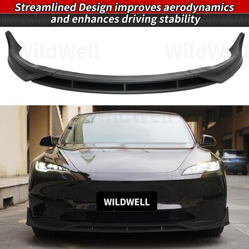 WildWell Front Bumper Lip for 2024-2025 Tesla Model 3 Highland, Front Lip Spiltter Performance Style Lower Chin Body Kit Matte Black in Kuwait