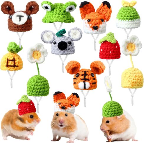 Kajaia 10 Pcs Hamster Hat Small Animals Cute Tiny Hat Mini Hand Knitted Hats for Snakes Pets Bearded Dragon Guinea Pig Bunny Costume Accessories Easter Holiday Parties(Elk) in Saudi Arabia