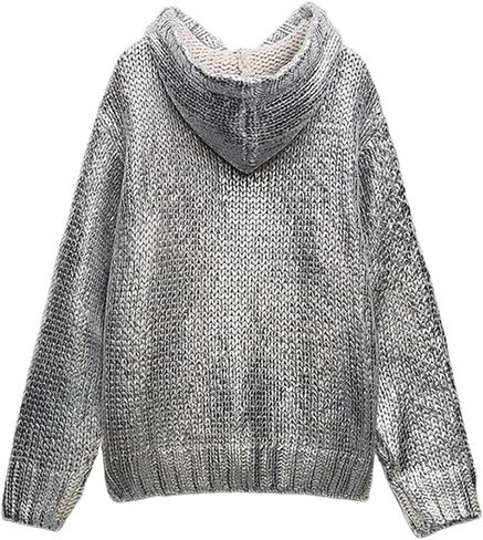 Women Chic Metallic Rib Trim Foil Hooded Sweater Casual Long Sleeve Drawstring Pullover Top Lady Sweatshirt(Large) in Saudi Arabia