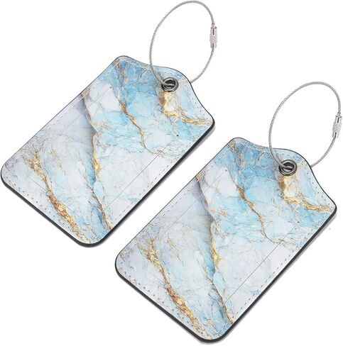 2 Pack PU Leather Luggage Tags for Suitcases with Privacy Shield and Name ID Tag Address Card and Stainless Steel Loop for Baggage Tag for Cruise Airport Travel Essentials (Purple Marble) in Kuwait