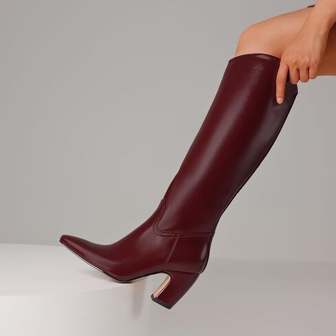 Oiamenne Wide Calf Knee High Boots Women Square Toe Chunky Heel Boots | Stable Block Heel, Easy Side Zipper, Roomy Wide Calf Shaft, Tall boots for Fall and Winter Outfits in Saudi Arabia