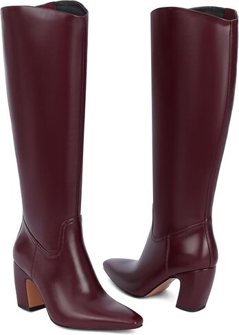 Oiamenne Wide Calf Knee High Boots Women Square Toe Chunky Heel Boots | Stable Block Heel, Easy Side Zipper, Roomy Wide Calf Shaft, Tall boots for Fall and Winter Outfits in Saudi Arabia