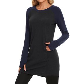 Lightbare Women’s Fleece Long Sleeve Dress Thermal Pullover Crew Neck Tunic Sweatshirt Dress with Pocket Winter Dresses in Kuwait