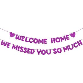 Fulmoon Pre Strung Welcome Home We Missed You So Much Banner Glitter Welcome Home Sign for Party Decorations Military Army Returning, Homecoming, Family (Blue) in Kuwait
