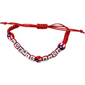 Puerto Rican Rico Flag Pride Adjustable String Bracelet, Flag Accents, Random Color Selection (Red, Black, or Blue) in Kuwait