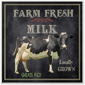 Stupell Industries Black Farm Fresh Milk Sign with Painted Cow Wall Plaque, 12 x 12, Multi-Color in Kuwait