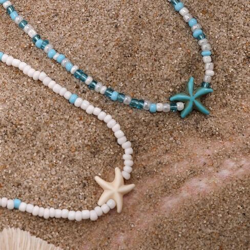 Boho Beaded Choker Necklaces for Women Layered Shell Starfish Charms Necklace Summer Surfer Beach Necklace Jewelry Gift in Saudi Arabia