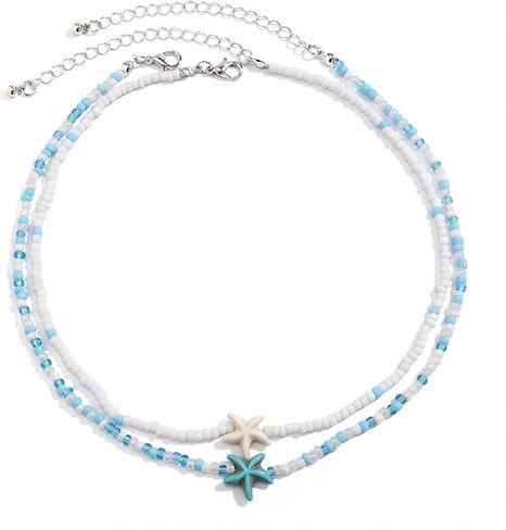 Boho Beaded Choker Necklaces for Women Layered Shell Starfish Charms Necklace Summer Surfer Beach Necklace Jewelry Gift in Saudi Arabia