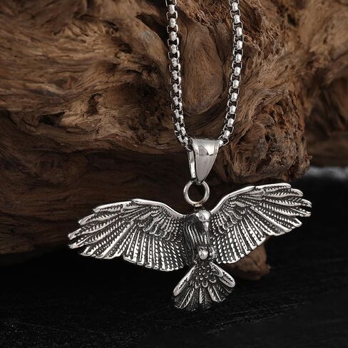 YWMAN Gothic Raven Wings Pendant Necklace Goth Stainless Steel Chain Crow Choker Mystic Witch Jewelry Gift Accessories in Saudi Arabia