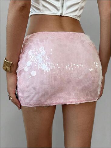 MakeMeChic Women's Sequin Sparkly Skirt Mini Micro Glitter Y2k Low Rise Summer Skirt Light Pink Small in Saudi Arabia