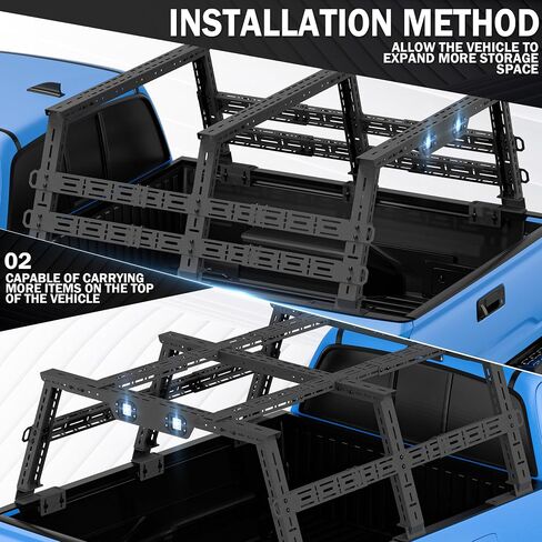 Adjustable 14.5-17.3" High Truck Bed Racks with LED Lights Ladder Rack Compatible for Ford F-Series/Ram/Silverado/Sierra/Tacoma/Tundra/Gladiator JT/Colorado/Canyon/Titan/Frontier Cargo Carrier in Kuwait