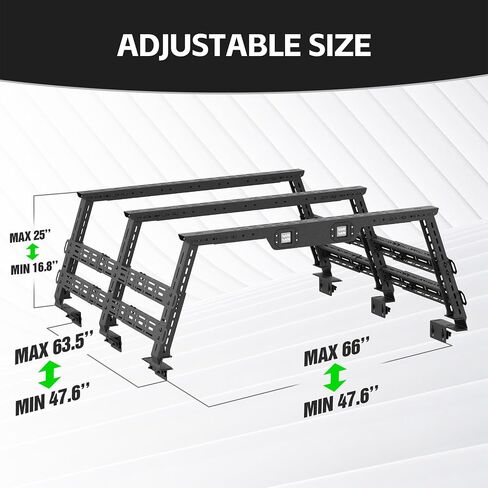 Adjustable 14.5-17.3" High Truck Bed Racks with LED Lights Ladder Rack Compatible for Ford F-Series/Ram/Silverado/Sierra/Tacoma/Tundra/Gladiator JT/Colorado/Canyon/Titan/Frontier Cargo Carrier in Kuwait