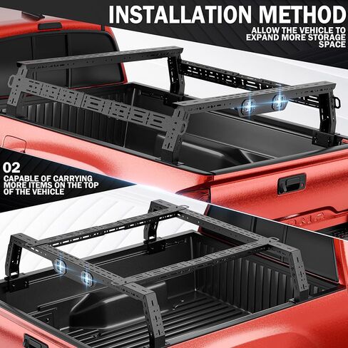 Adjustable 14.5-17.3" High Truck Bed Racks with LED Lights Ladder Rack Compatible for Ford F-Series/Ram/Silverado/Sierra/Tacoma/Tundra/Gladiator JT/Colorado/Canyon/Titan/Frontier Cargo Carrier in Kuwait