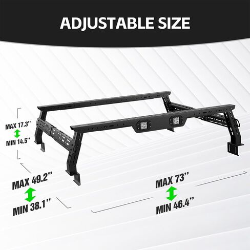 Adjustable 14.5-17.3" High Truck Bed Racks with LED Lights Ladder Rack Compatible for Ford F-Series/Ram/Silverado/Sierra/Tacoma/Tundra/Gladiator JT/Colorado/Canyon/Titan/Frontier Cargo Carrier in Kuwait