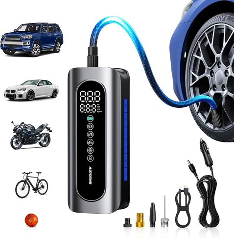 AUTOONE Tire Inflator Portable Air Compressor - 4X Faster 150PSI Cordless Air Pump with Digital Tire Pressure Gauge, 12V Car Power Adapter - For Car, Motorcycle, Bike, Ball and More in Saudi Arabia