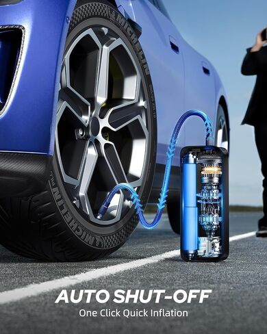 AUTOONE Tire Inflator Portable Air Compressor - 4X Faster 150PSI Cordless Air Pump with Digital Tire Pressure Gauge, 12V Car Power Adapter - For Car, Motorcycle, Bike, Ball and More in Saudi Arabia