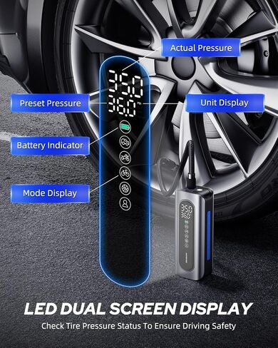 AUTOONE Tire Inflator Portable Air Compressor - 4X Faster 150PSI Cordless Air Pump with Digital Tire Pressure Gauge, 12V Car Power Adapter - For Car, Motorcycle, Bike, Ball and More in Saudi Arabia