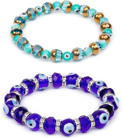 2pcs سوار شرير للعين للنساء ، الكريستال التركي الكابالا حماية الحظ تميمة سوار مطرز هدية المجوهرات لأفضل الأصدقاء in Kuwait