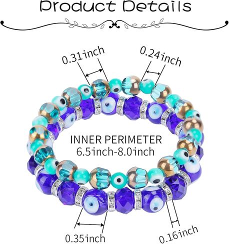 2pcs سوار شرير للعين للنساء ، الكريستال التركي الكابالا حماية الحظ تميمة سوار مطرز هدية المجوهرات لأفضل الأصدقاء in Kuwait