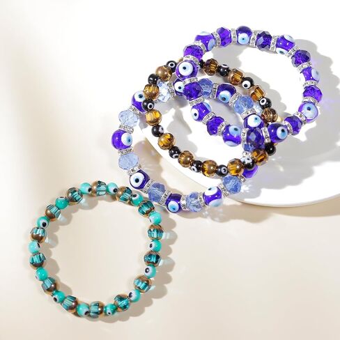 2pcs سوار شرير للعين للنساء ، الكريستال التركي الكابالا حماية الحظ تميمة سوار مطرز هدية المجوهرات لأفضل الأصدقاء in Kuwait