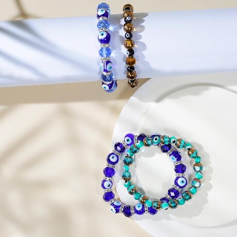 2pcs سوار شرير للعين للنساء ، الكريستال التركي الكابالا حماية الحظ تميمة سوار مطرز هدية المجوهرات لأفضل الأصدقاء in Kuwait