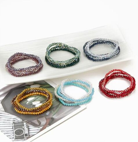 Boho ملونة قابلة للتكديس حبات زجاجية تمتد الأساور متعددة الطبقات للنساء المجوهرات البوهيمية in Saudi Arabia