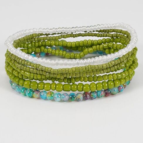 Boho ملونة قابلة للتكديس حبات زجاجية تمتد الأساور متعددة الطبقات للنساء المجوهرات البوهيمية in Kuwait
