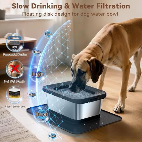 10L No Spill Dog Water Bowl, 2.6 Gal Stainless Steel No Splash Large Dog Water Bowl with Non-Slip Silicone Mat, Spill Proof Slow Drinking Pet Bowl for Messy Drinkers Indoor/Outdoor Use in Kuwait