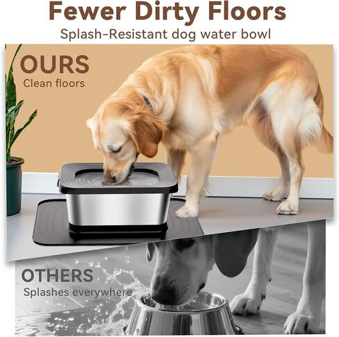 10L No Spill Dog Water Bowl, 2.6 Gal Stainless Steel No Splash Large Dog Water Bowl with Non-Slip Silicone Mat, Spill Proof Slow Drinking Pet Bowl for Messy Drinkers Indoor/Outdoor Use in Kuwait
