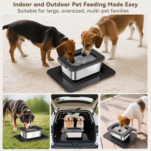 10L No Spill Dog Water Bowl, 2.6 Gal Stainless Steel No Splash Large Dog Water Bowl with Non-Slip Silicone Mat, Spill Proof Slow Drinking Pet Bowl for Messy Drinkers Indoor/Outdoor Use in Kuwait