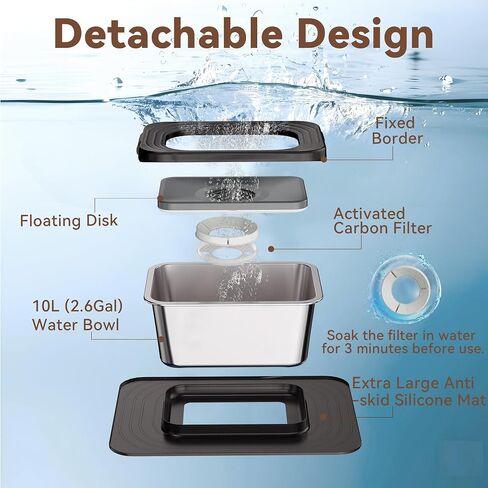 10L No Spill Dog Water Bowl, 2.6 Gal Stainless Steel No Splash Large Dog Water Bowl with Non-Slip Silicone Mat, Spill Proof Slow Drinking Pet Bowl for Messy Drinkers Indoor/Outdoor Use in Kuwait