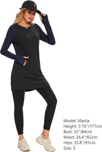 Lightbare Women’s Fleece Long Sleeve Dress Thermal Pullover Crew Neck Tunic Sweatshirt Dress with Pocket Winter Dresses in Kuwait