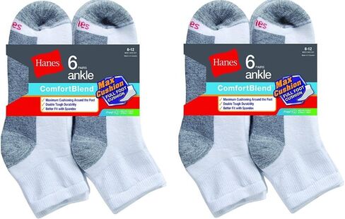 Hanes Mens Comfortblend Max Cushion 12-Pack White Ankle Socks in Saudi Arabia