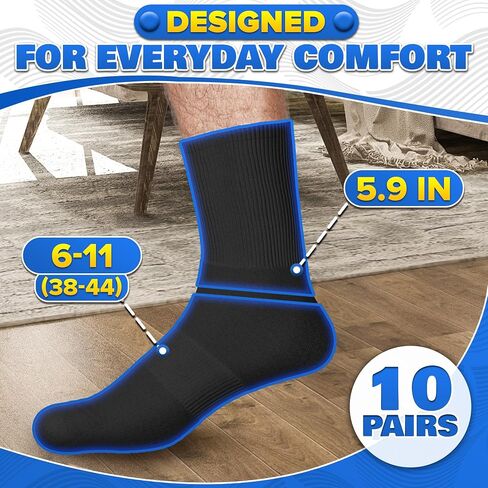 10 Pairs Crew Socks & Ankle Socks for Men Black & White Size 6-11 with Heel Padding for Everyday Use in Kuwait