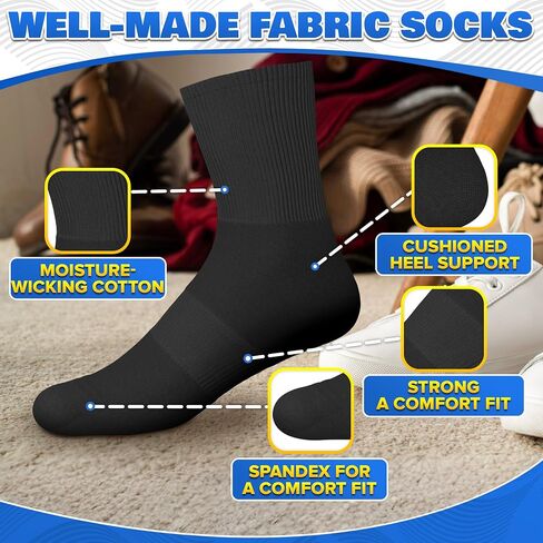 10 Pairs Crew Socks & Ankle Socks for Men Black & White Size 6-11 with Heel Padding for Everyday Use in Kuwait