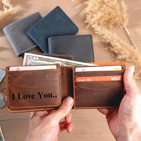 Personalized Leather Wallet for Men – Engraved Name or Initial, Custom Monogram in 5 Colors & 6 Designs – Ideal Gift for Husband, Dad, Boyfriend, Wedding, Anniversary, or Birthday, Gifts for Man in Saudi Arabia