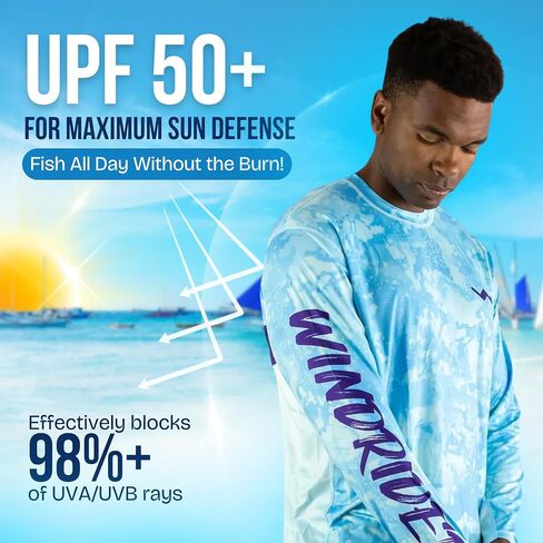 WindRider UPF 50+ Sun Protection Long Sleeve Shirts for Men – Rash Guard Mens Swim Shirt for Fishing Swimming & Outdoor Fun in Kuwait