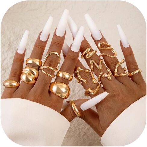 Frodete Chunky Gold Rings Set for Women Statement Ring Stackable Gold Rings Chunky Minimalist Ring Trendy Minimalist Jewelry in Saudi Arabia