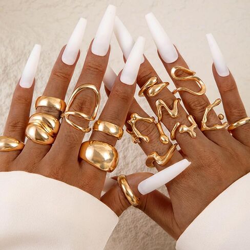 Frodete Chunky Gold Rings Set for Women Statement Ring Stackable Gold Rings Chunky Minimalist Ring Trendy Minimalist Jewelry in Saudi Arabia