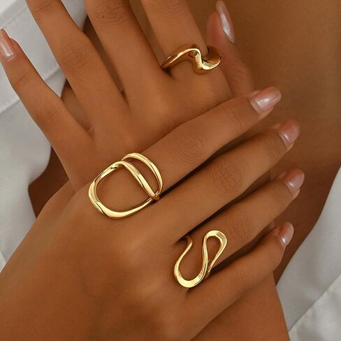 Frodete Chunky Gold Rings Set for Women Statement Ring Stackable Gold Rings Chunky Minimalist Ring Trendy Minimalist Jewelry in Saudi Arabia