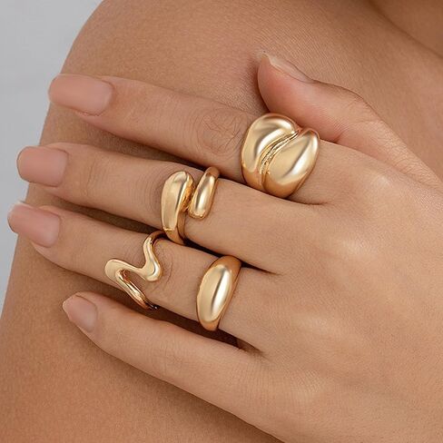Frodete Chunky Gold Rings Set for Women Statement Ring Stackable Gold Rings Chunky Minimalist Ring Trendy Minimalist Jewelry in Saudi Arabia