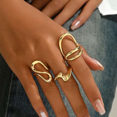 Frodete Chunky Gold Rings Set for Women Statement Ring Stackable Gold Rings Chunky Minimalist Ring Trendy Minimalist Jewelry in Saudi Arabia