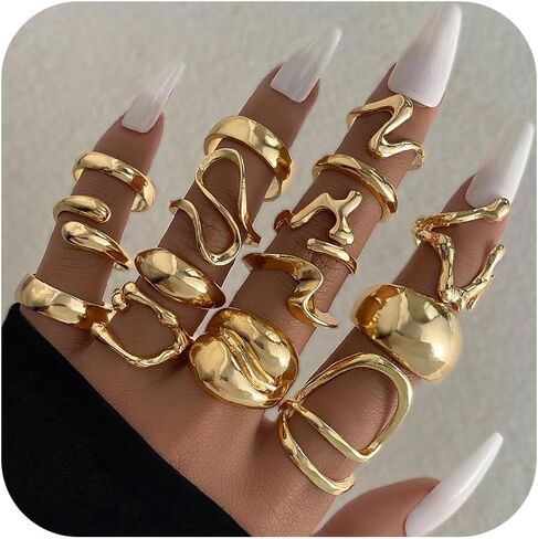 Frodete Chunky Gold Rings Set for Women Statement Ring Stackable Gold Rings Chunky Minimalist Ring Trendy Minimalist Jewelry in Saudi Arabia