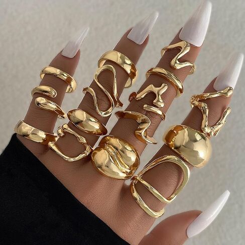 Frodete Chunky Gold Rings Set for Women Statement Ring Stackable Gold Rings Chunky Minimalist Ring Trendy Minimalist Jewelry in Saudi Arabia