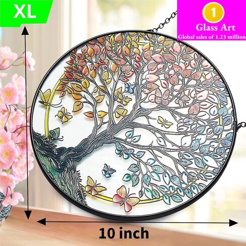 شجرة الحياة جاردن Suncatcher، نافذة زجاجية ملونة معلقة، Suncatchers لتعليق النوافذ، للأصدقاء والعائلة والنساء 6.31 * 6.31 in Saudi Arabia