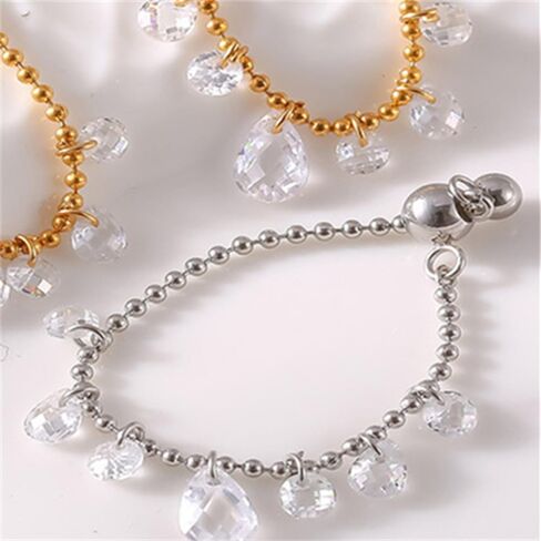 Kokoma Tassel Crystal Dangling Beads Link Chain Ring for Women Stainless Steel Teardrop Statement Rings Stacking Finger Band Fashion Jewelry in Saudi Arabia