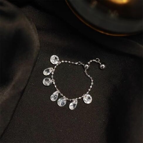 Kokoma Tassel Crystal Dangling Beads Link Chain Ring for Women Stainless Steel Teardrop Statement Rings Stacking Finger Band Fashion Jewelry in Saudi Arabia