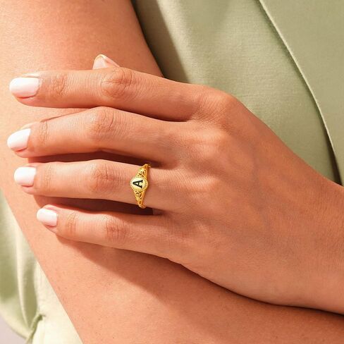 Honsny Dainty Initial Rings For Women Vintage 14k Gold Plated Chunky Gold Rings Non Tarnish Hypoallergenic Gold Stackable Rings For Mother Daughter Birthday Jewelry Gifts Size 6-10 in Kuwait