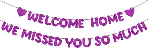 Fulmoon Pre Strung Welcome Home We Missed You So Much Banner Glitter Welcome Home Sign for Party Decorations Military Army Returning, Homecoming, Family (Blue) in Kuwait
